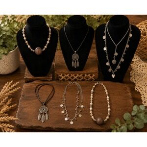 Boho Artisan Necklace Lot of 3 Beaded Dreamcatcher Layered Pendant Fashion Jewe